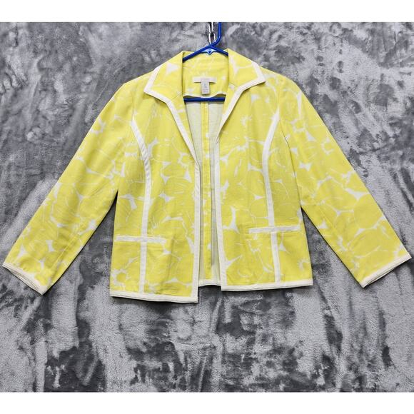 Chico's Jackets & Blazers - Chico's Jacket Womens 0 2/S Yellow Floral Open Front Stretch Cotton Preppy